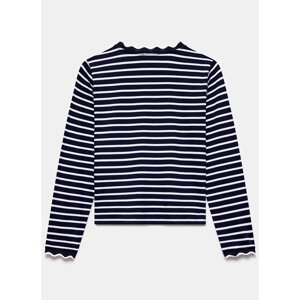 Mint Velvet Navy Striped Ruffle Trim Top